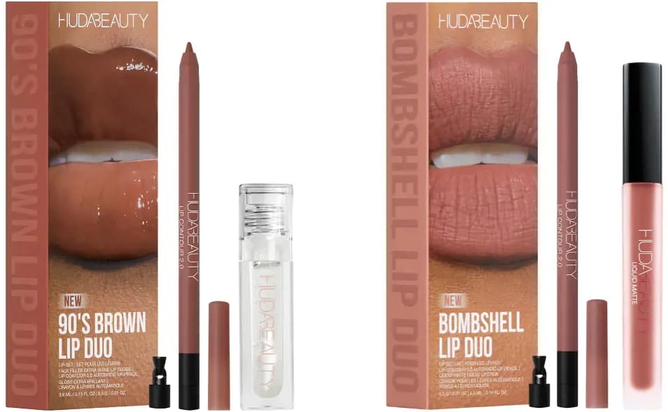 Huda Beauty 90s Brown & Bombshell Lip Liner and Lipstick Set