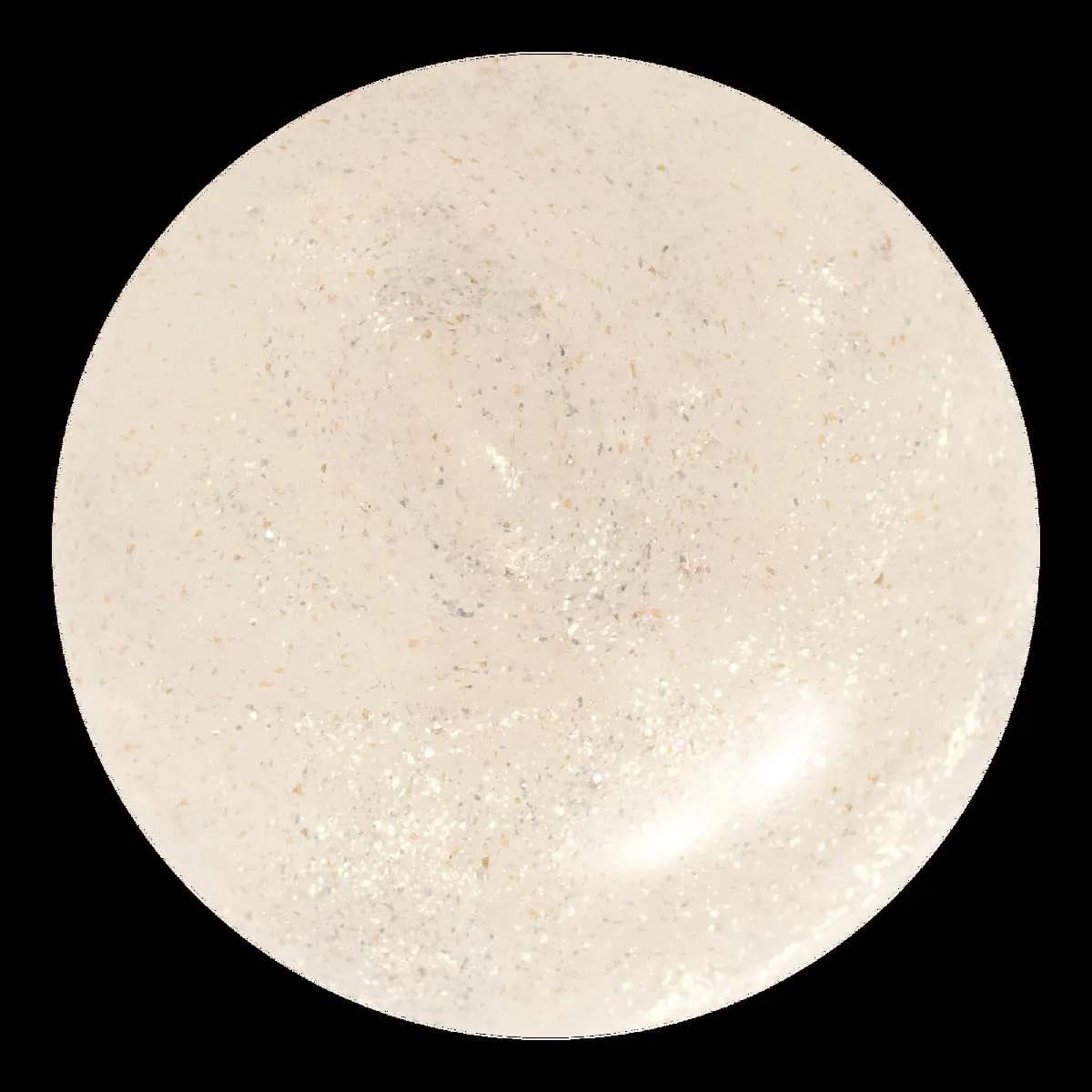 Close-up swatch of clear lip oil packed with fine gold and silver glitter