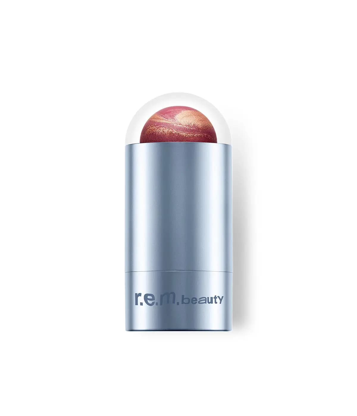 Mélange à Trois blush stick with a rose and golden-bronze marbled dome in a pale blue metallic case