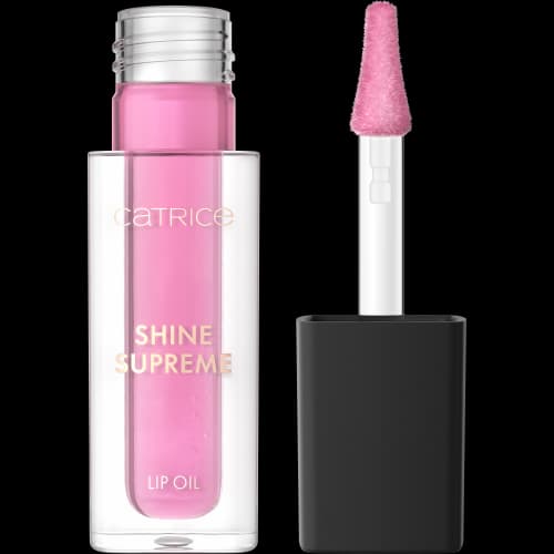 Catrice Shine Supreme Lip Oil in pink with fluffy applicator wand