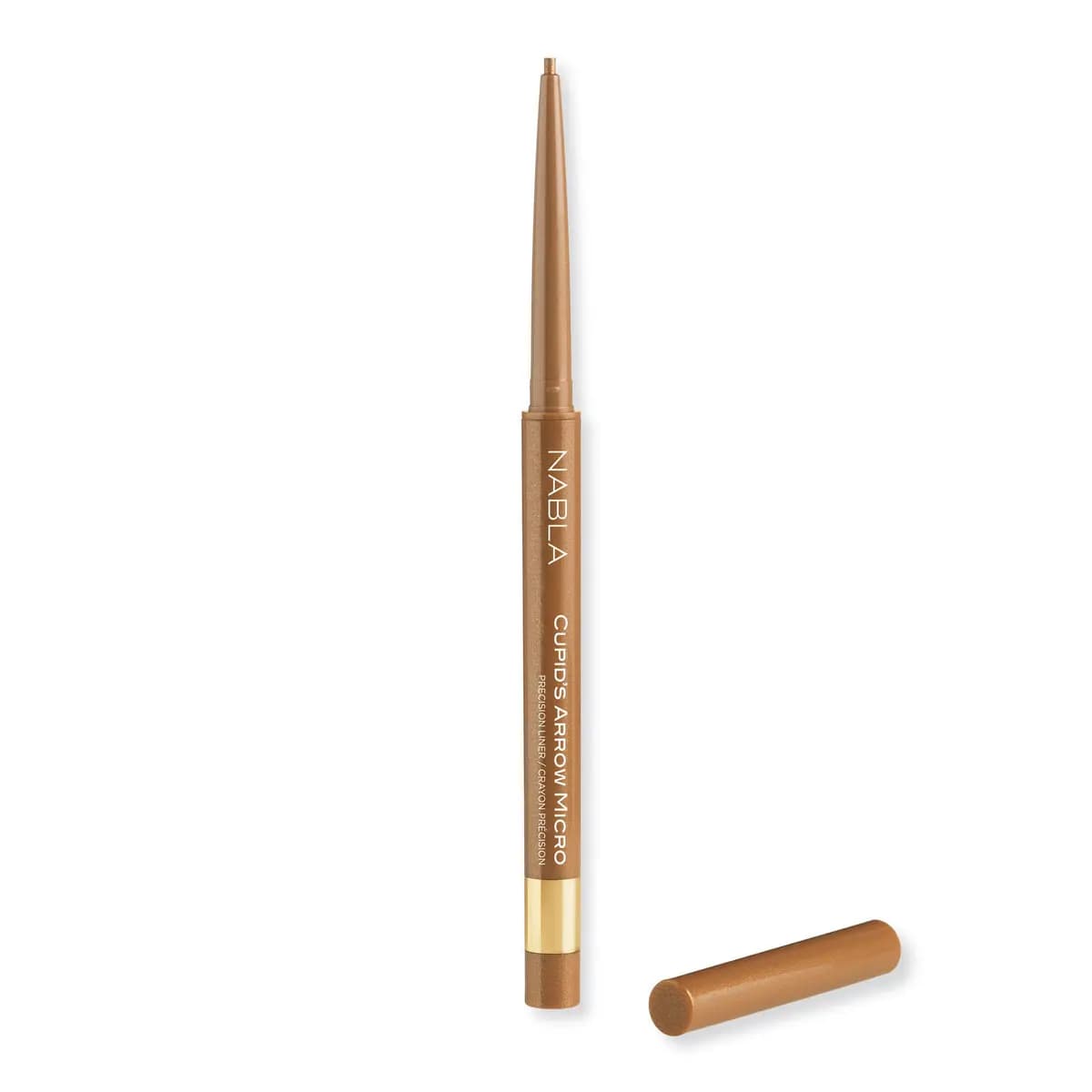 NABLA Cupid's Arrow Micro precision liner in shimmery golden bronze, twisted up beside its cap