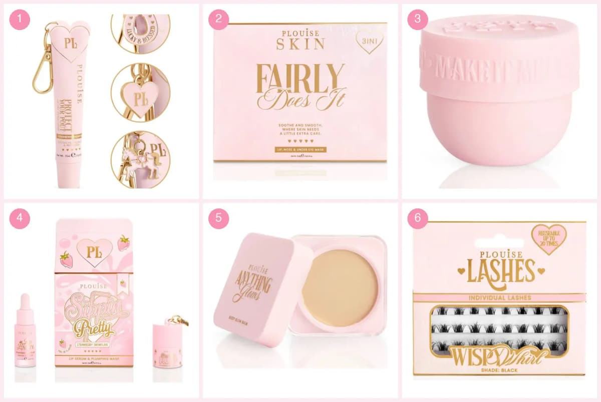 P.Louise Advent Calendar 2026 doors 1 to 6: charm lip tint, lip nose and eye mask, makeup melter, lip duo, body glow balm and lashes
