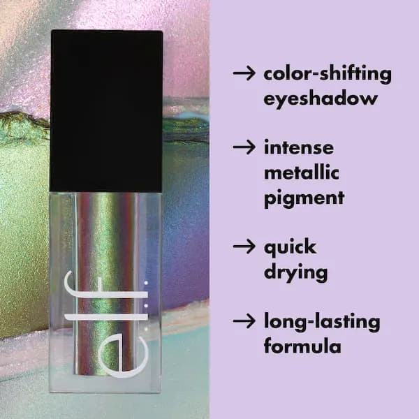 e.l.f. Extra-terrestrial duochrome liquid eyeshadow shifting metallic pink, yellow and green