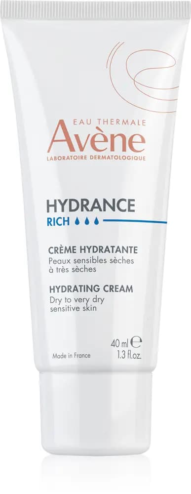 Avène Hydrance Rich hydrating cream in a white 40 ml tube for dry to very dry sensitive skin
