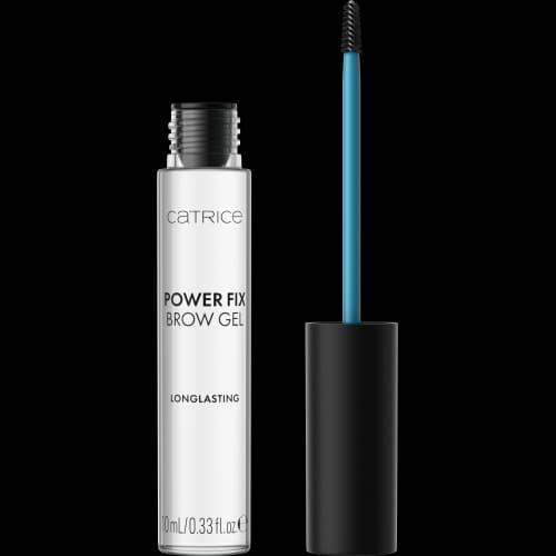 Catrice Power Fix Brow Gel clear tube with blue spoolie applicator