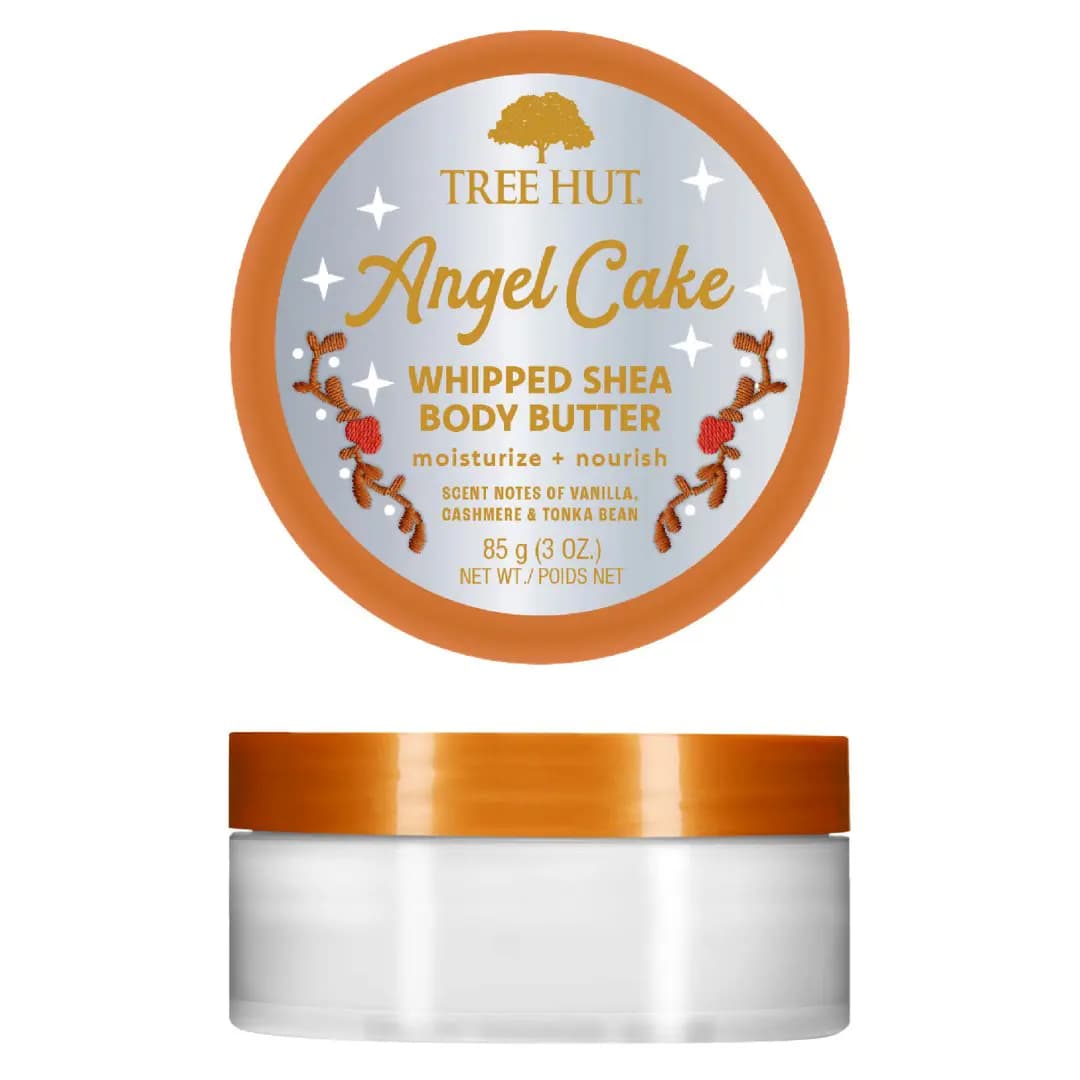 Mini 3 oz Whipped Shea Body Butter shown from above and the side with a silver lid label and orange rim