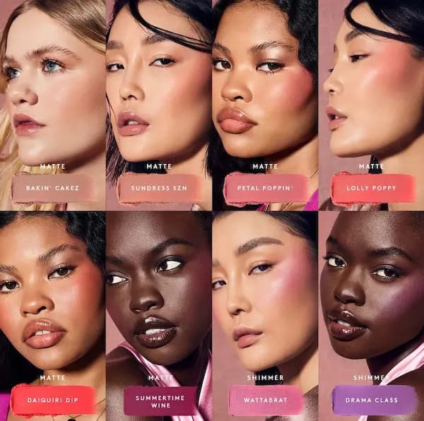 Fenty Beauty Cheeks Suede Powder Blush swatches in matte and shimmer