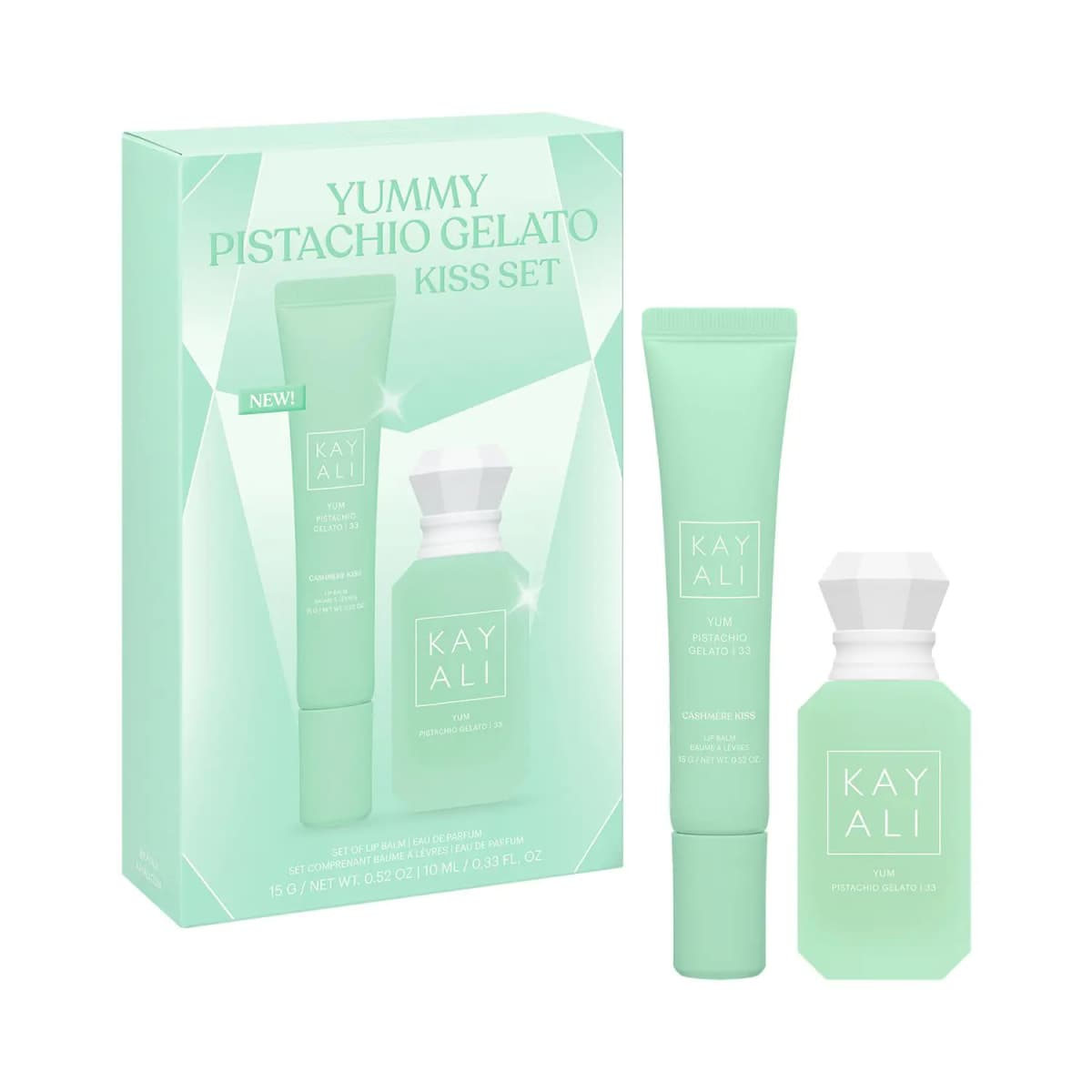 Mint green Yummy Pistachio Gelato Kiss Set box with the Pistachio Gelato | 33 lip balm and 10ml perfume