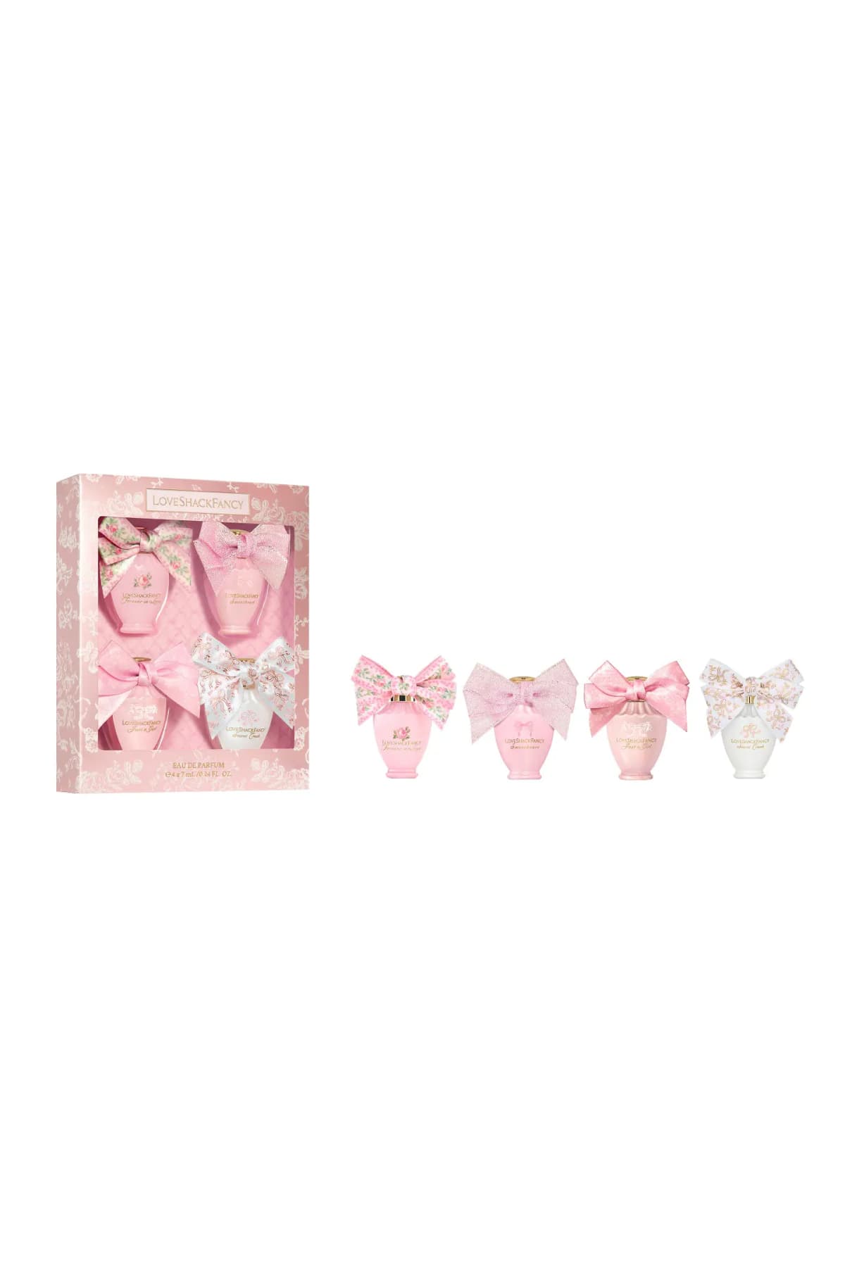 Mini Deluxe Layering Perfume Set box with four 7mL bottles: Forever in Love, Sweetheart, Just a Girl and Secret Crush