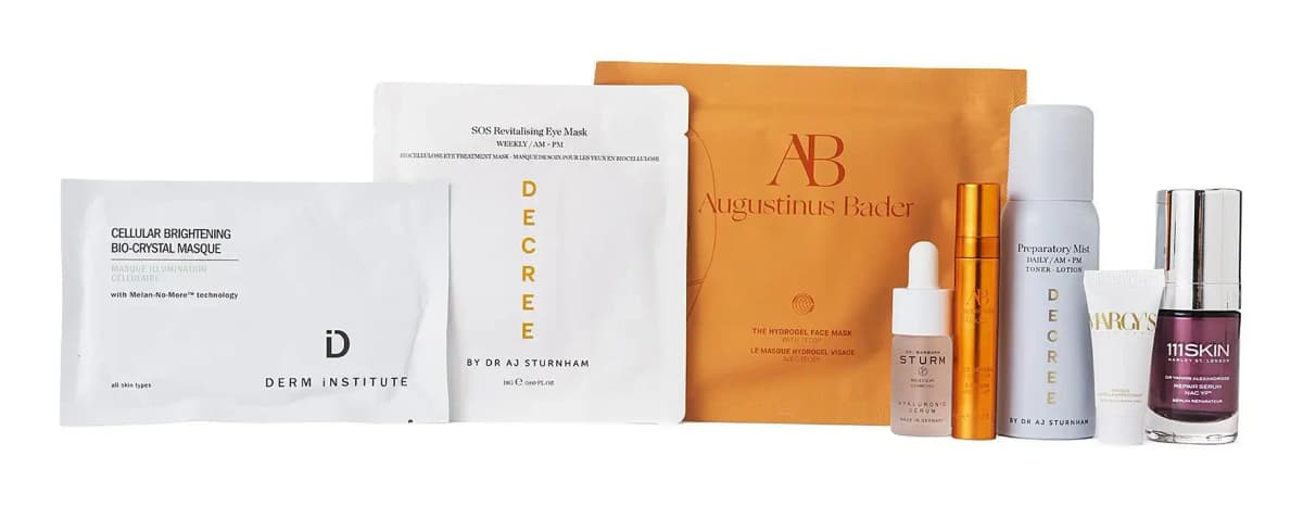Derm Institute, Decree and Augustinus Bader sheet masks with Decree mist, Sturm serum, Margy's and 111SKIN serum