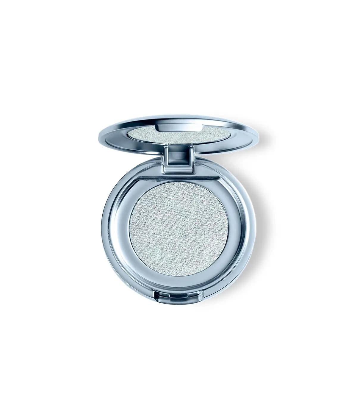 Sweet Dreams eyeshadow singlet in icy silver with pink and green sparkle, in a round pale blue compact