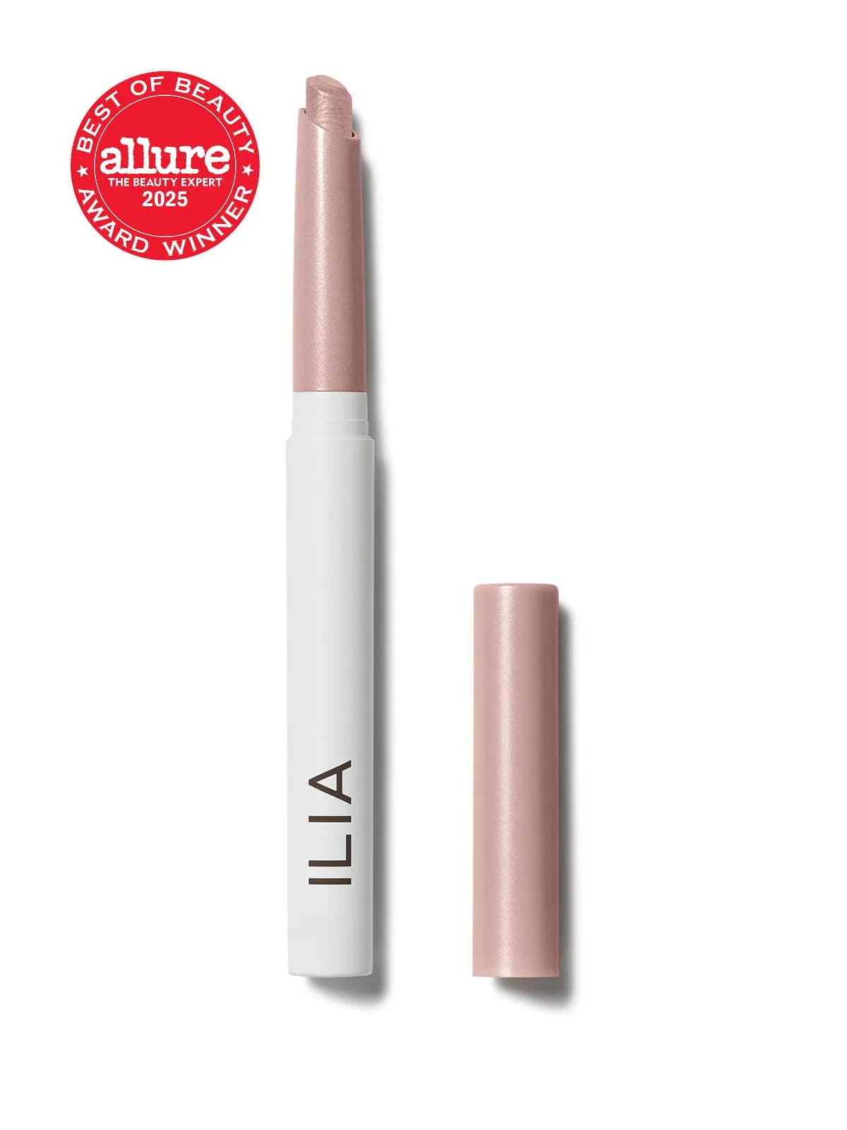 Ilia eye stylus with pink shimmer tip and matching cap, white barrel, Allure Best of Beauty 2025 seal