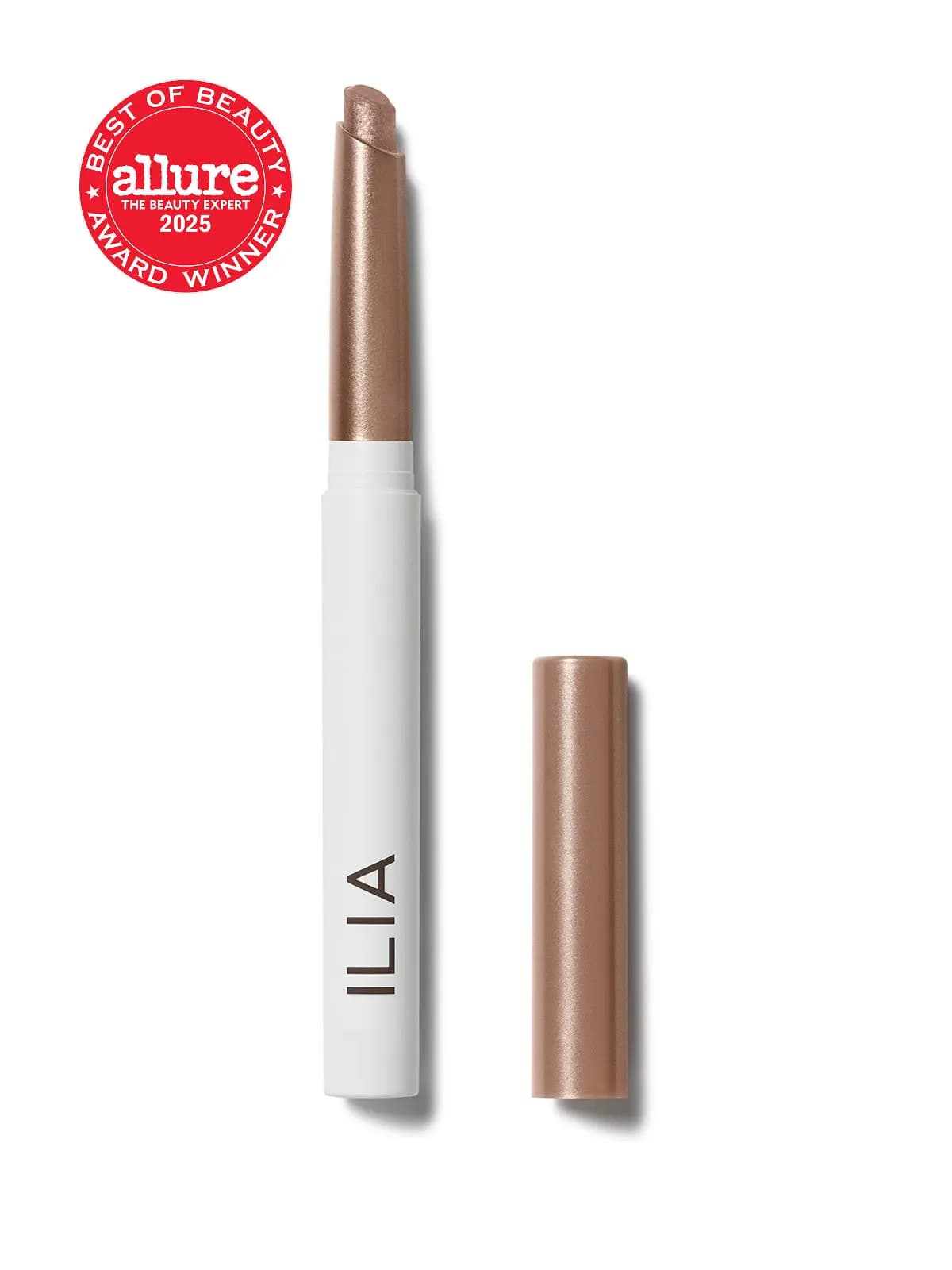 Ilia eye stylus with bronze shimmer tip and matching cap, white barrel, Allure Best of Beauty 2025 seal