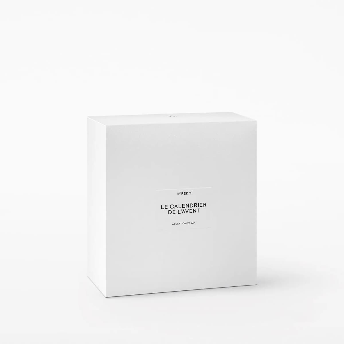 Plain white outer shipping box printed with 'BYREDO Le Calendrier de l'Avent Advent Calendar' label.