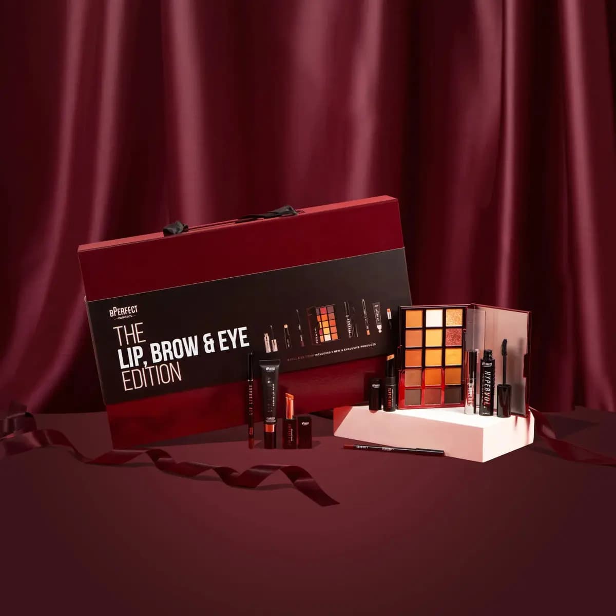 BPerfect Lip, Brow & Eye Edition box with warm eyeshadow palette, Hypervol mascara, lip liner and lipstick