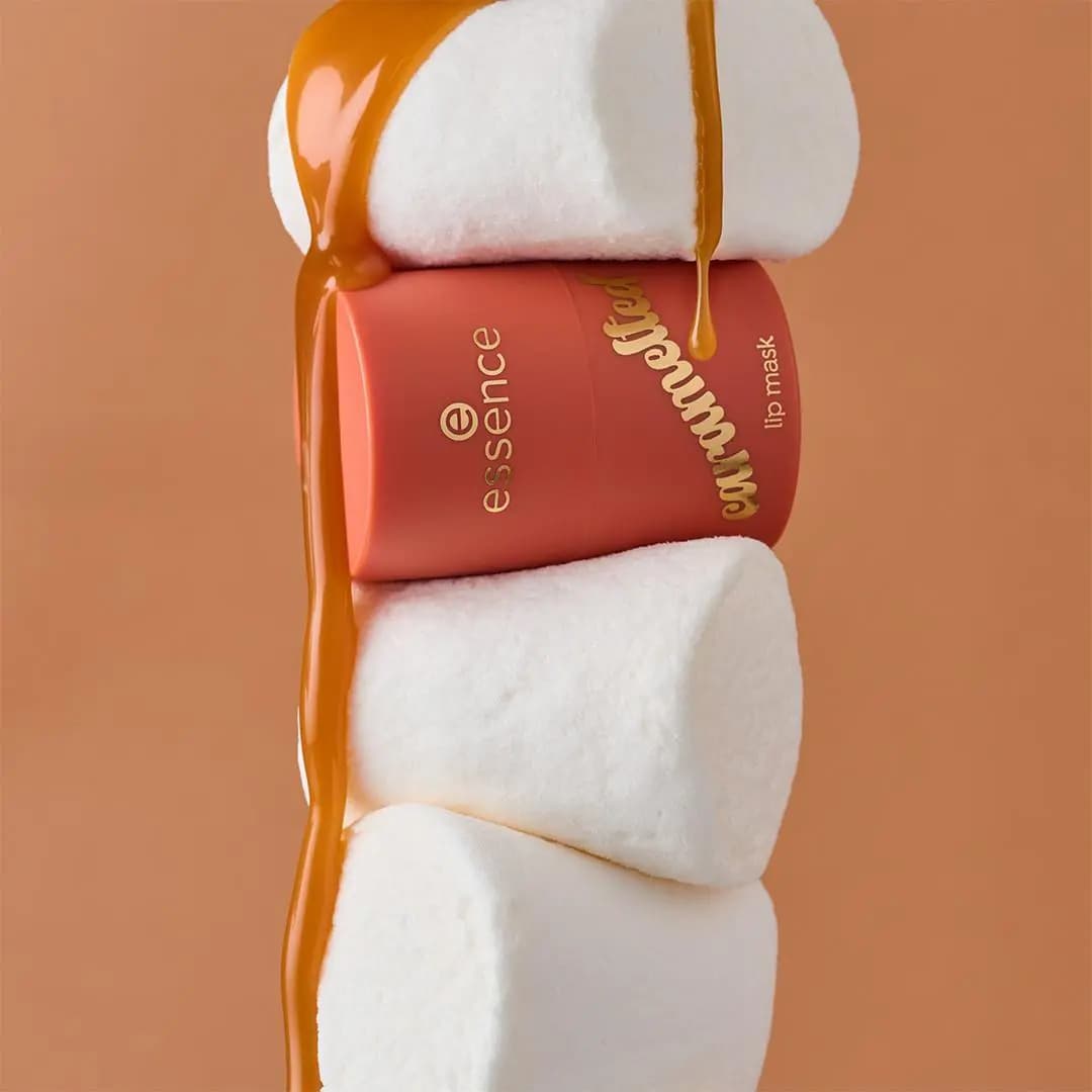 essence caramelted Lip Mask stacked between marshmallows with dripping caramel
