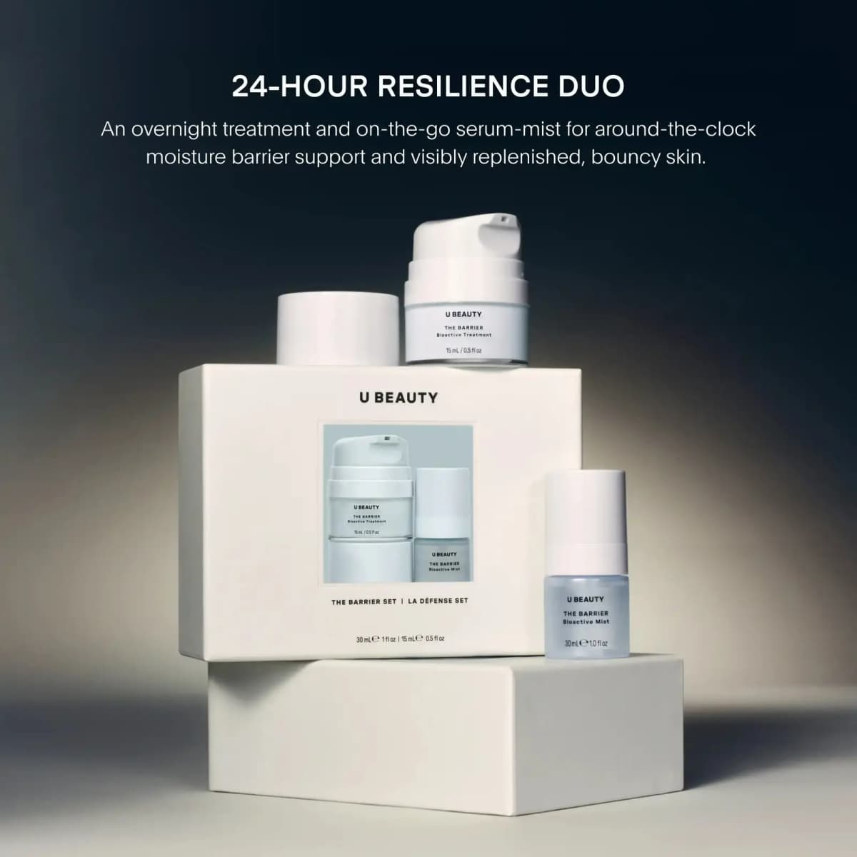 Barrier Set box and pale blue products on white blocks under the headline 24-Hour Resilience Duo