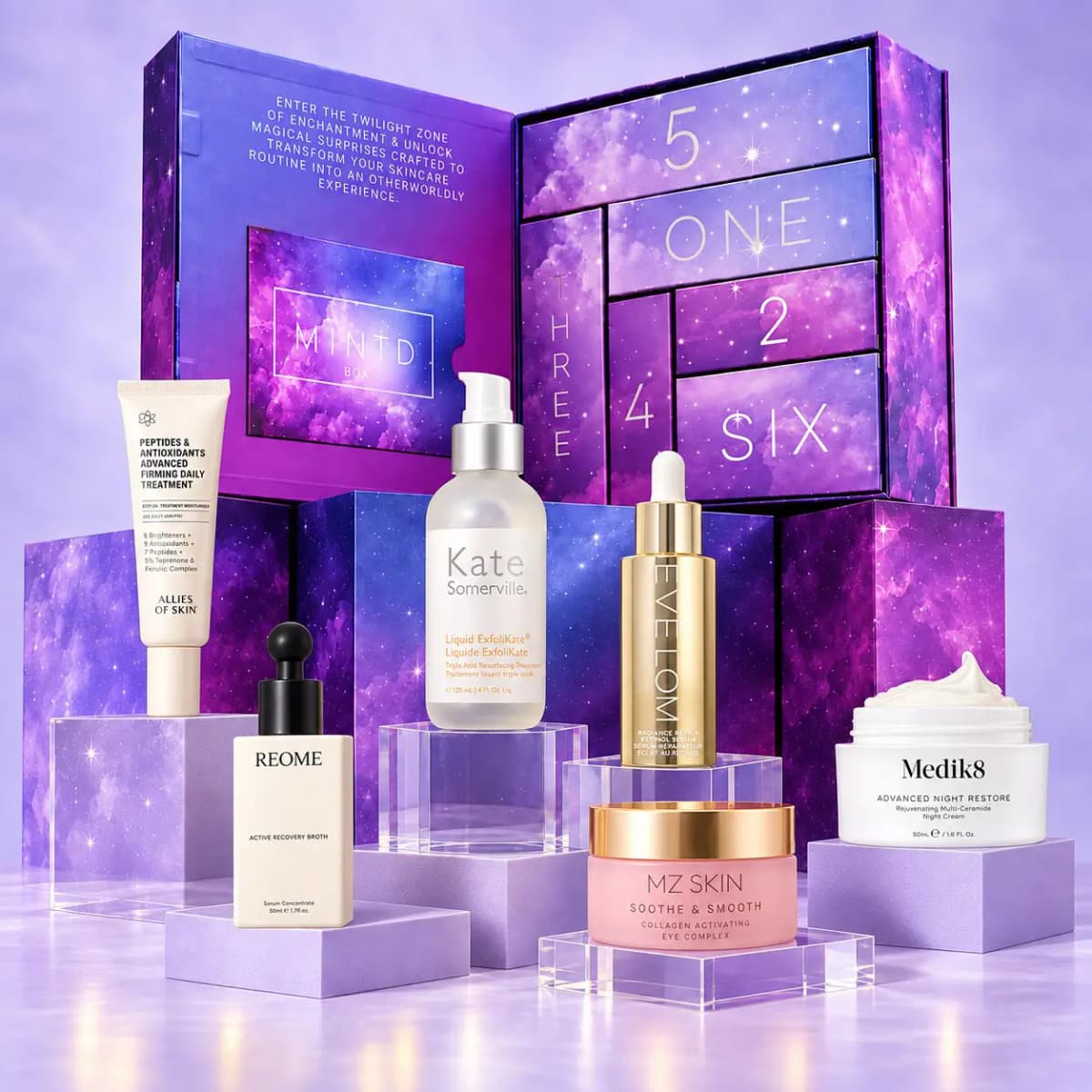 MINTD BOX Twilight Zone calendar with Allies of Skin, Reome, Kate Somerville, Eve Lom, MZ Skin and Medik8 products