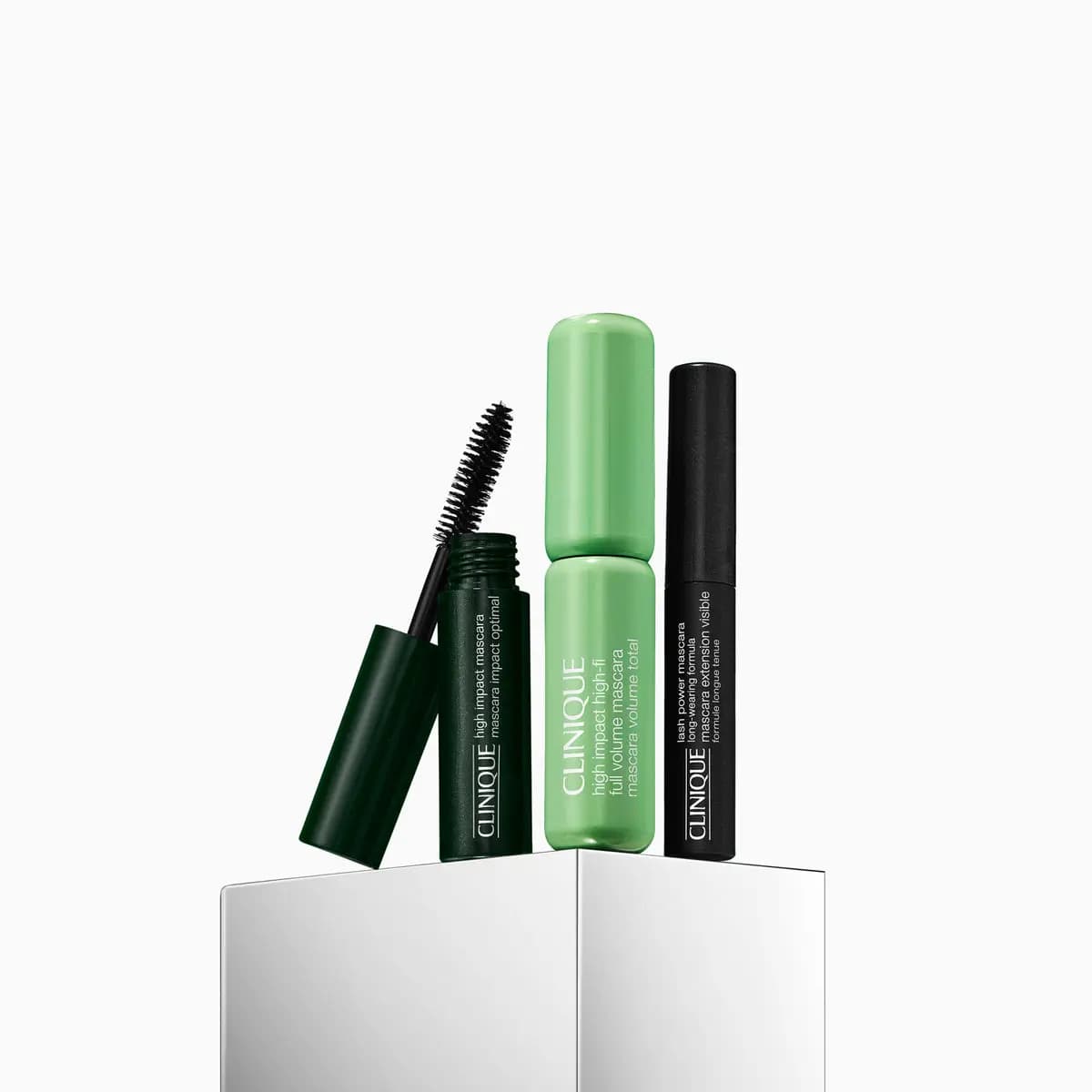 Three mini mascaras: High Impact, mint High Impact High-Fi Full Volume and black Lash Power