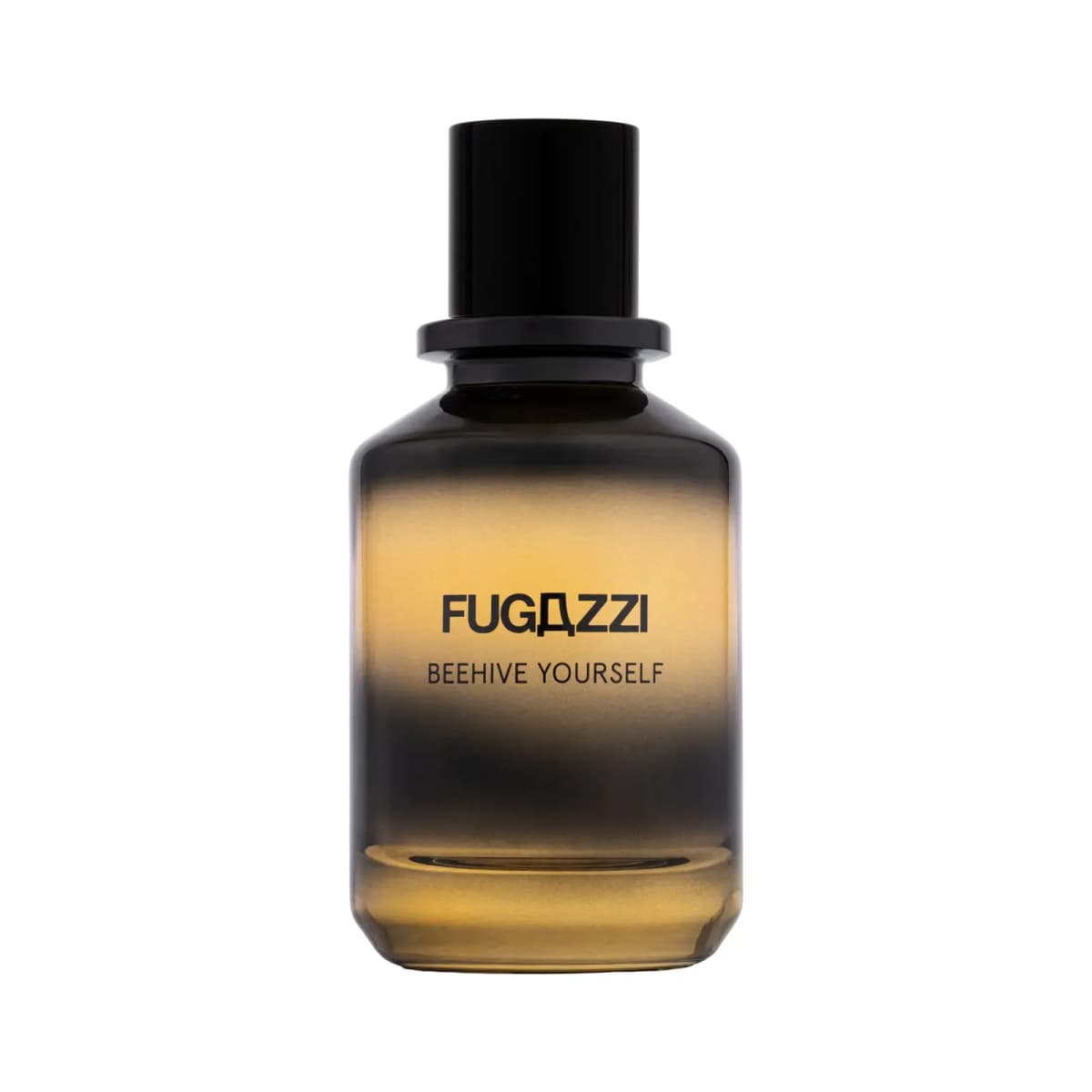 FUGAZZI Beehive Yourself bottle with black cap and amber-to-black gradient glass on a white background