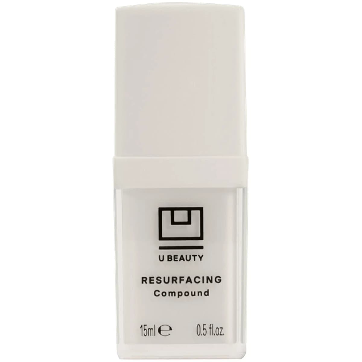 U Beauty Resurfacing Compound in a white frosted 15 ml bottle with square cap