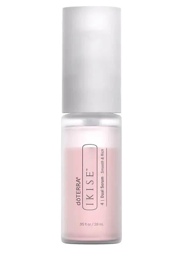 4 | Dual Serum Smooth & Rich in a small frosted pump bottle with pink contents, .95 fl oz / 28 mL