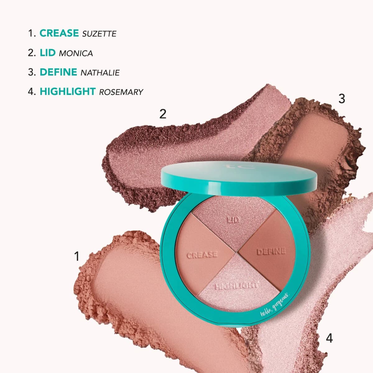Classic Pinks with numbered swatches: Crease Suzette, Lid Monica, Define Nathalie, Highlight Rosemary.