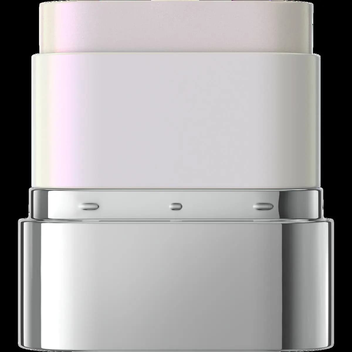 Opened multi stick showing iridescent pearly white balm above a chrome silver base