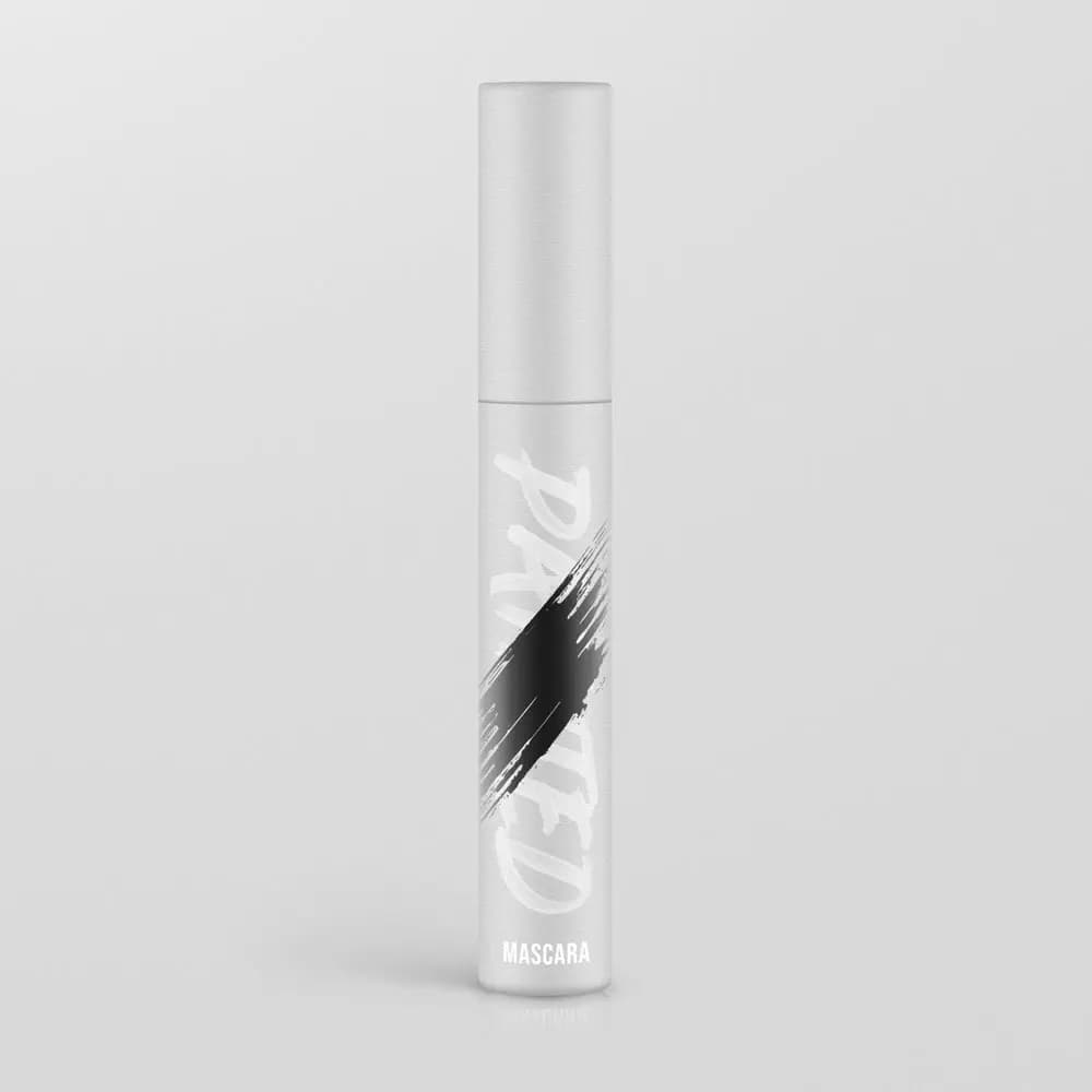 White matte mascara tube with a black diagonal brush stroke over the Painted logo and MASCARA label