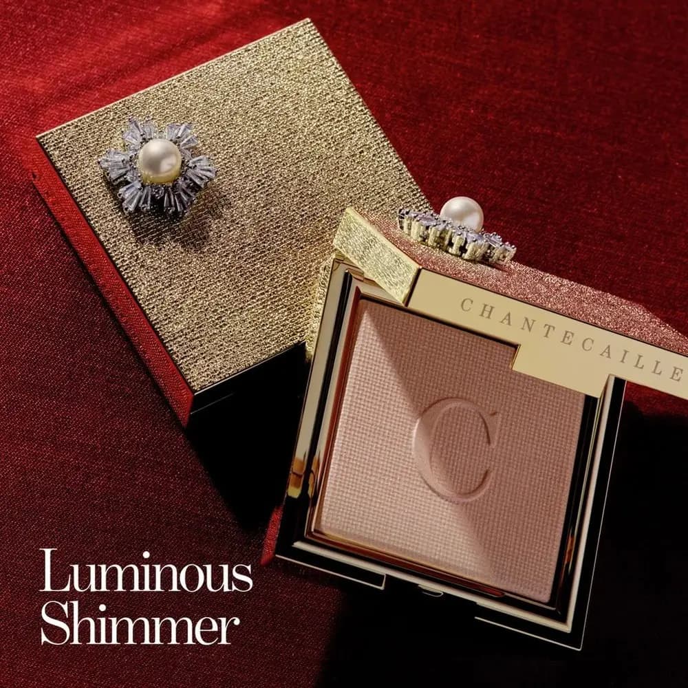 Chantecaille Cheek Light compact from the Bijoux d'Or Collection with a pearl and crystal top