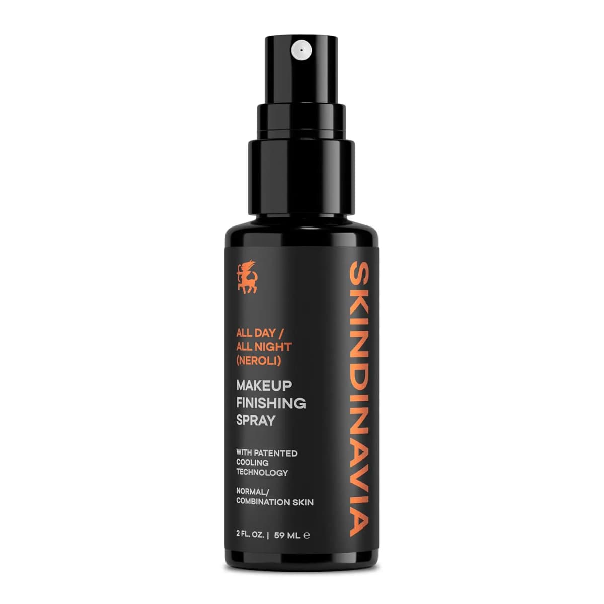 Travel-size 2 oz All Day / All Night Neroli spray in a black bottle with orange lettering on white