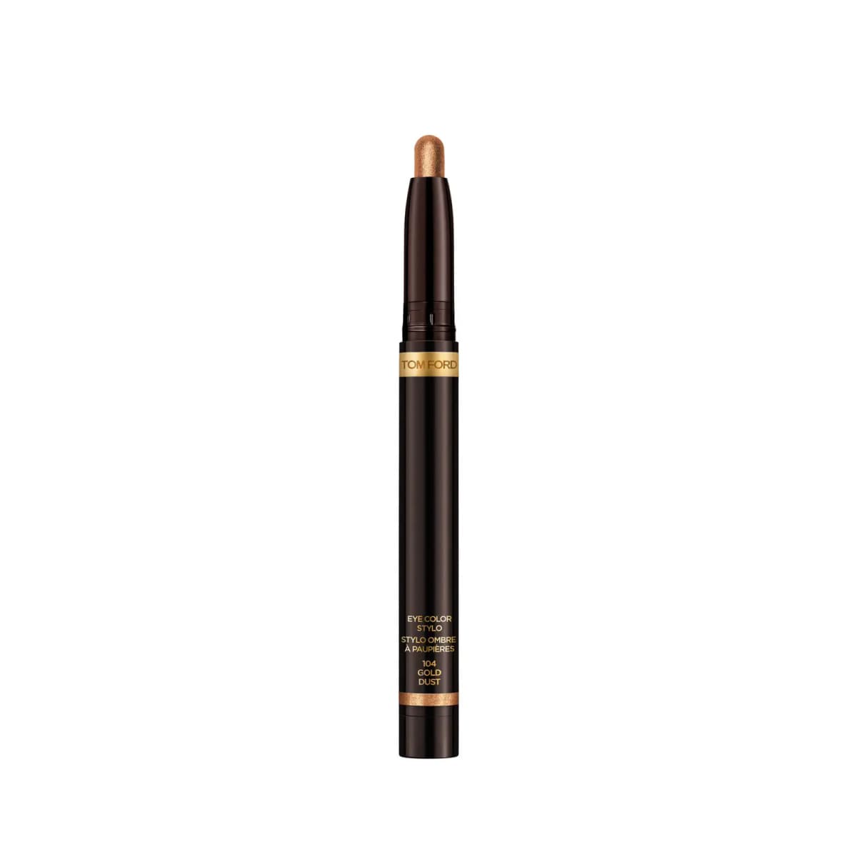 Single TOM FORD Eye Color Stylo in 104 Gold Dust with a warm metallic gold tip on a white background