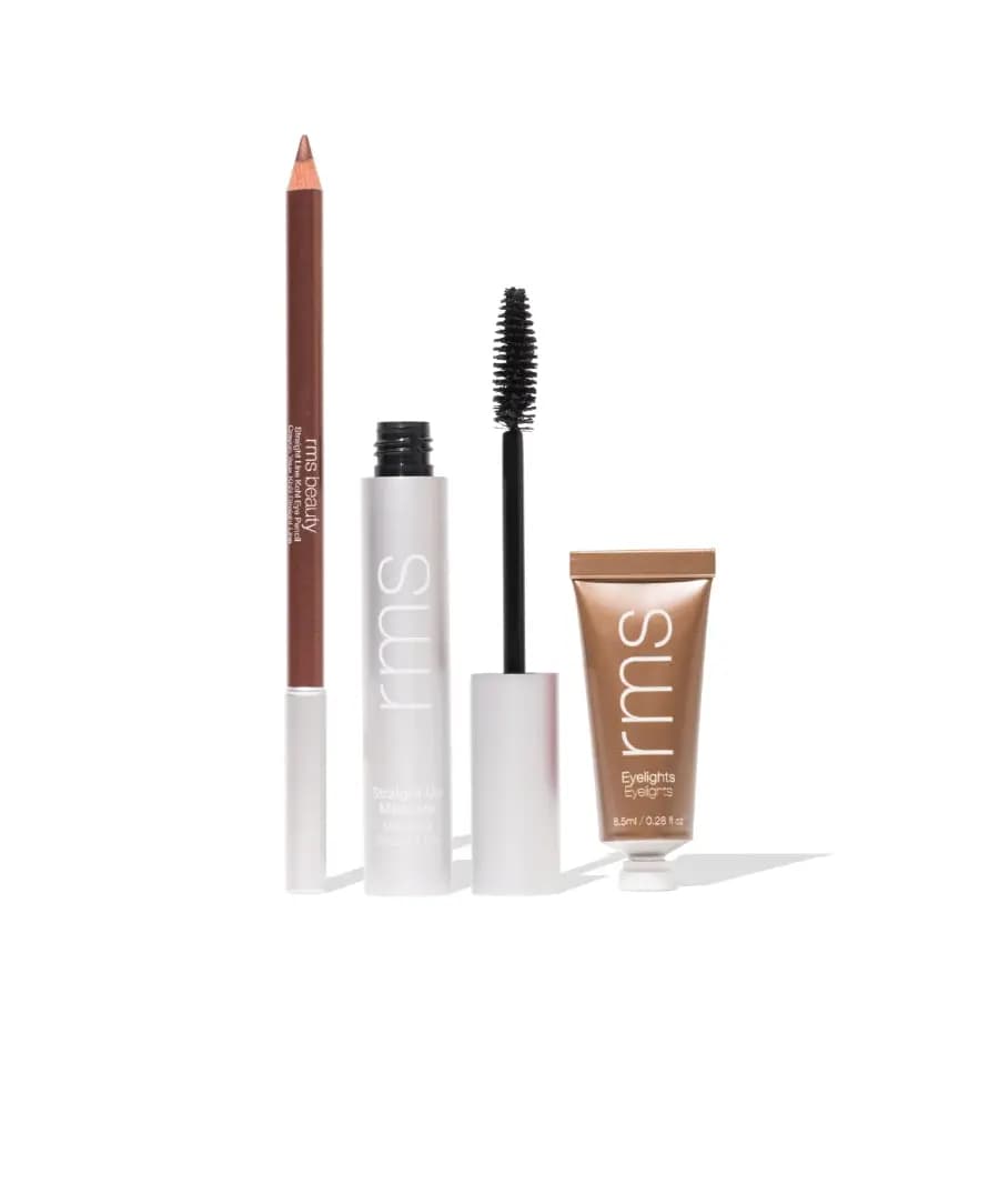 Bronze Glow set with a bronze kohl pencil, silver Straight Up Mascara and a bronze Eyelights cream shadow tube