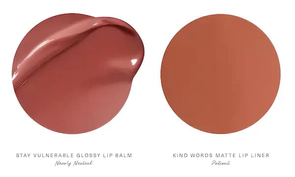 Rare Beauty Stay Vulnerable Glossy Lip Balm and Kind Words Matte Lip Liner